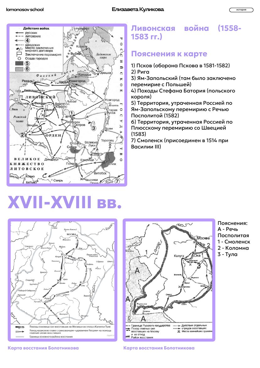 Ливонская война 1558–1583 годов. Карта с пояснениями из сборника ЕГЭ, страница 14.