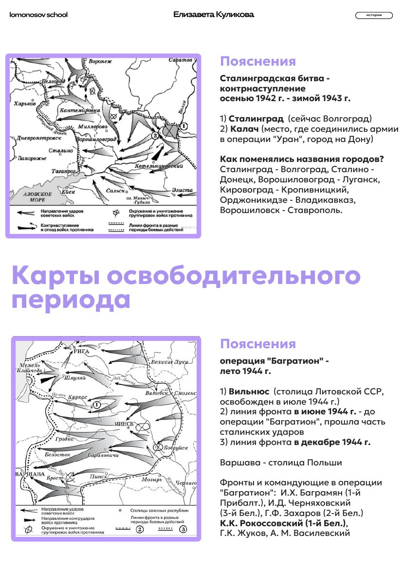 Коренной перелом: Сталинградская и Курская битвы. Карта с пояснениями из сборника ЕГЭ, страница 42.