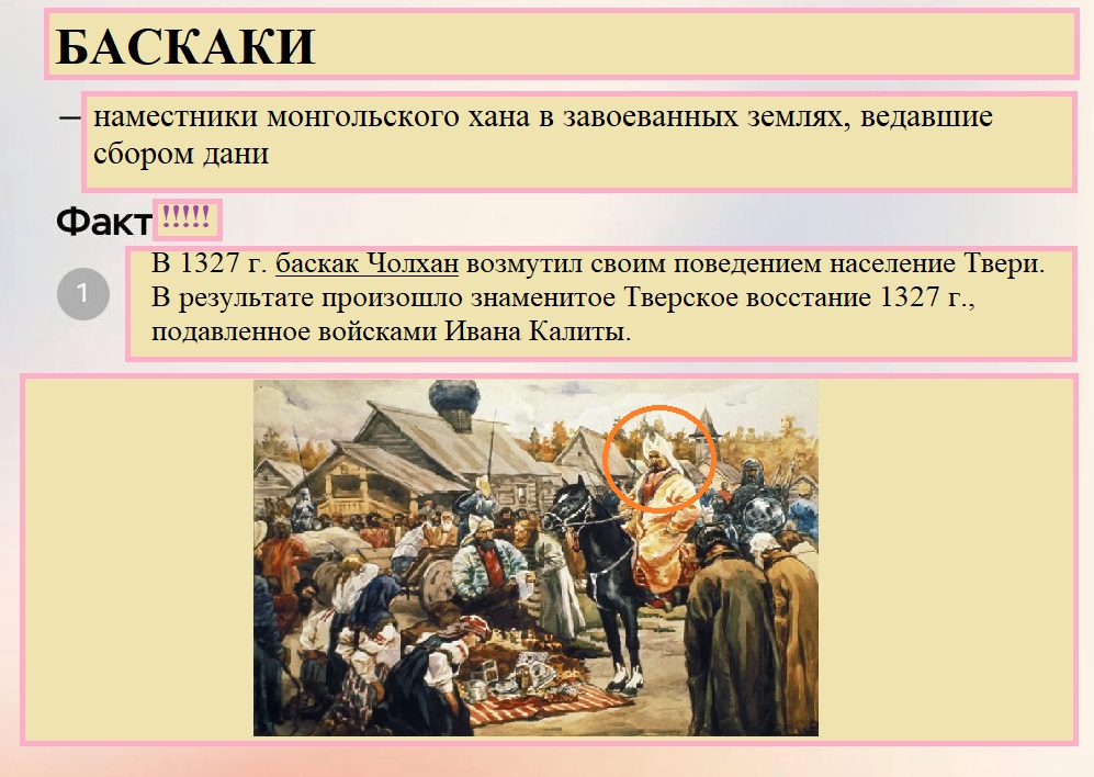 Учебная карточка о баскаках