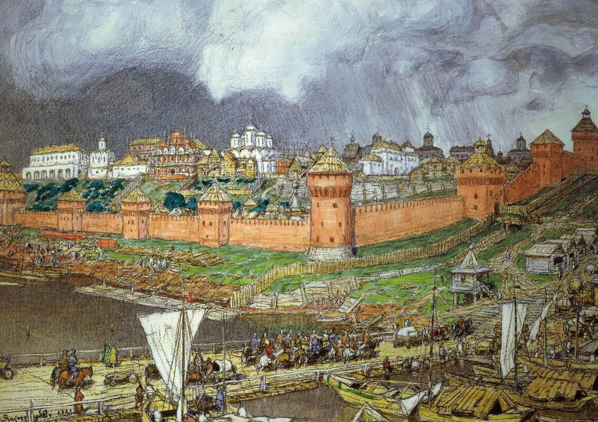 Реконструкция кирпичного Кремля при Иване III, картина Аполлинария Васнецова